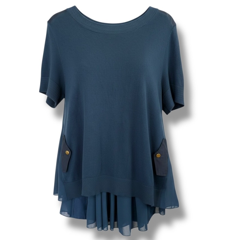 Anthropologie MOTH Backstory dark teal blouse top Pleated Chiffon Boho Size L